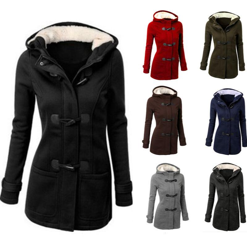 Frühling Herbst Damen Mantel Reißverschluss Hornknopf Outwear Jacke Damen Basic Jacken Mantel Damen Kapuzenmantel Plus Size