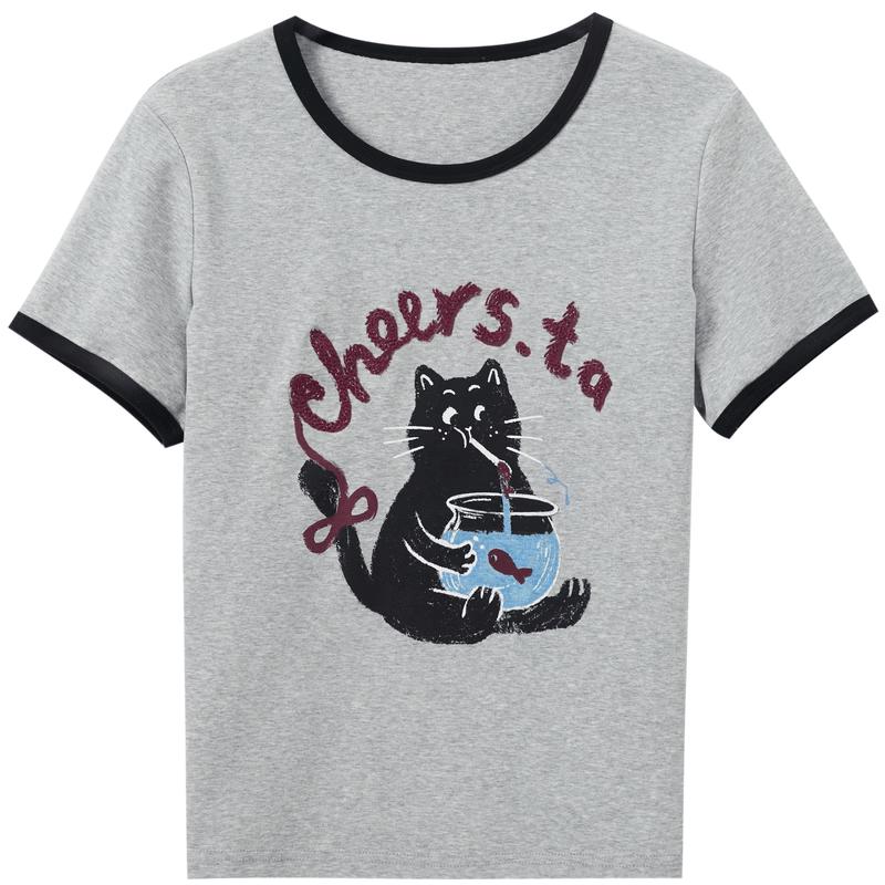 Sancai 2026 Summer Letter Embroidered Round Neck T-Shirt S