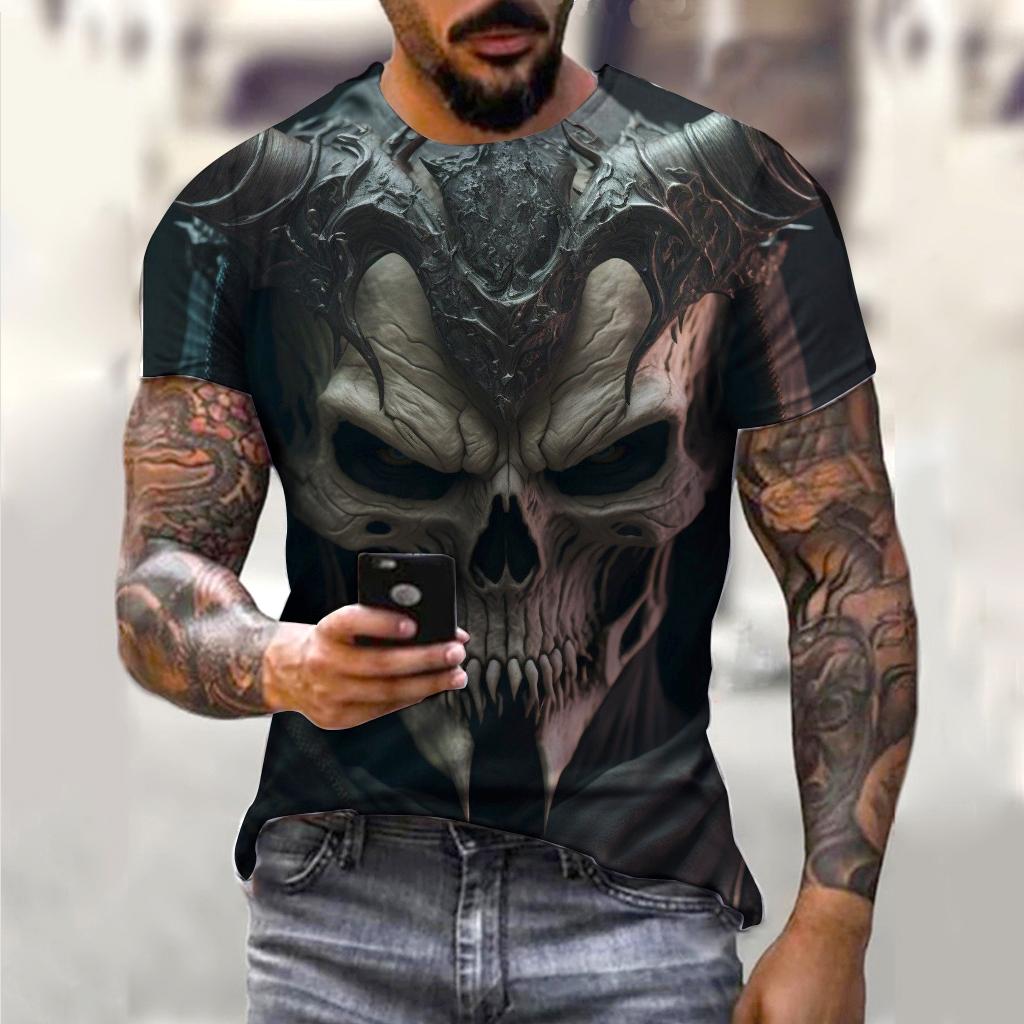 

Vintage T Shirts For Men Horror Undead Skull Pattern 3D Printed Short Sleeve Fashion Oversized T-shirt Men s Casual Clothing 6XL