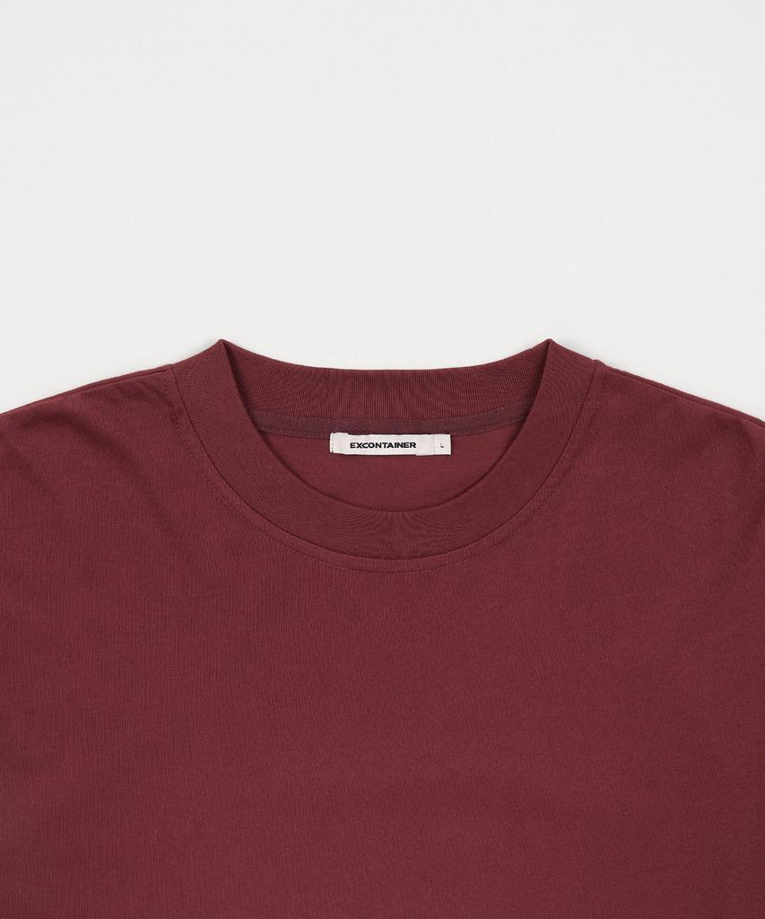 EXCONTAINER Sleeve Layered Crop Half T-Shirt (Burgundy)