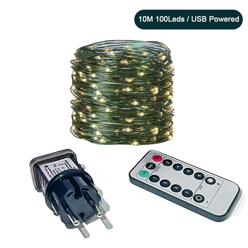 

10/20 м светодиодные гирлянды для рождественской елки, гирлянды на батарейках USB с дистанционным управлением, гирлянды для дома и праздника