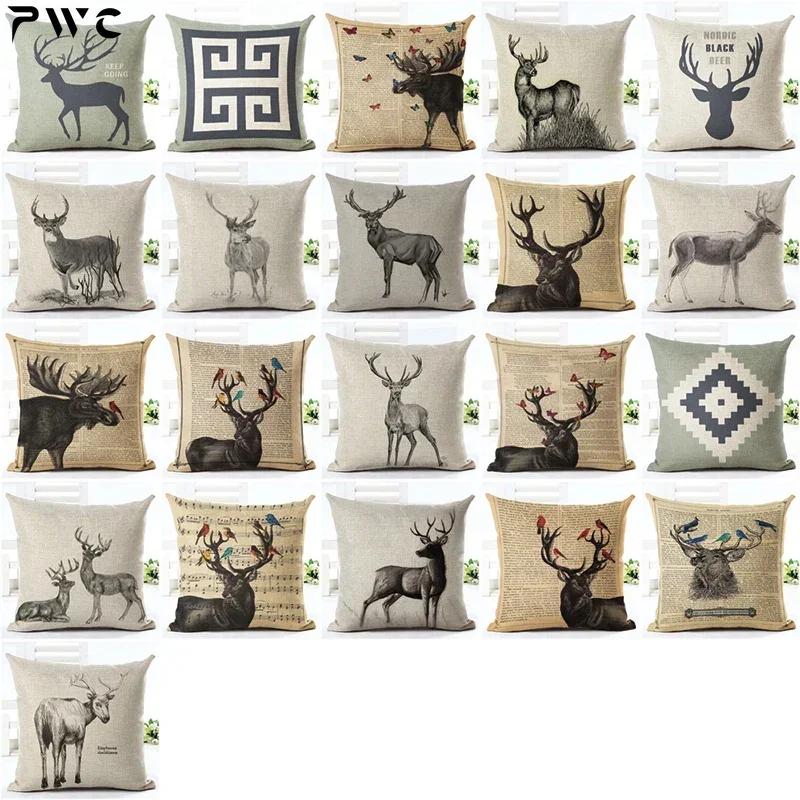 Drop Shipping Custom Elk New 24 Styles Linen Pillow Cover Geometric Deer Cushion Cover Nordic Style Home Decorative Pillow Case