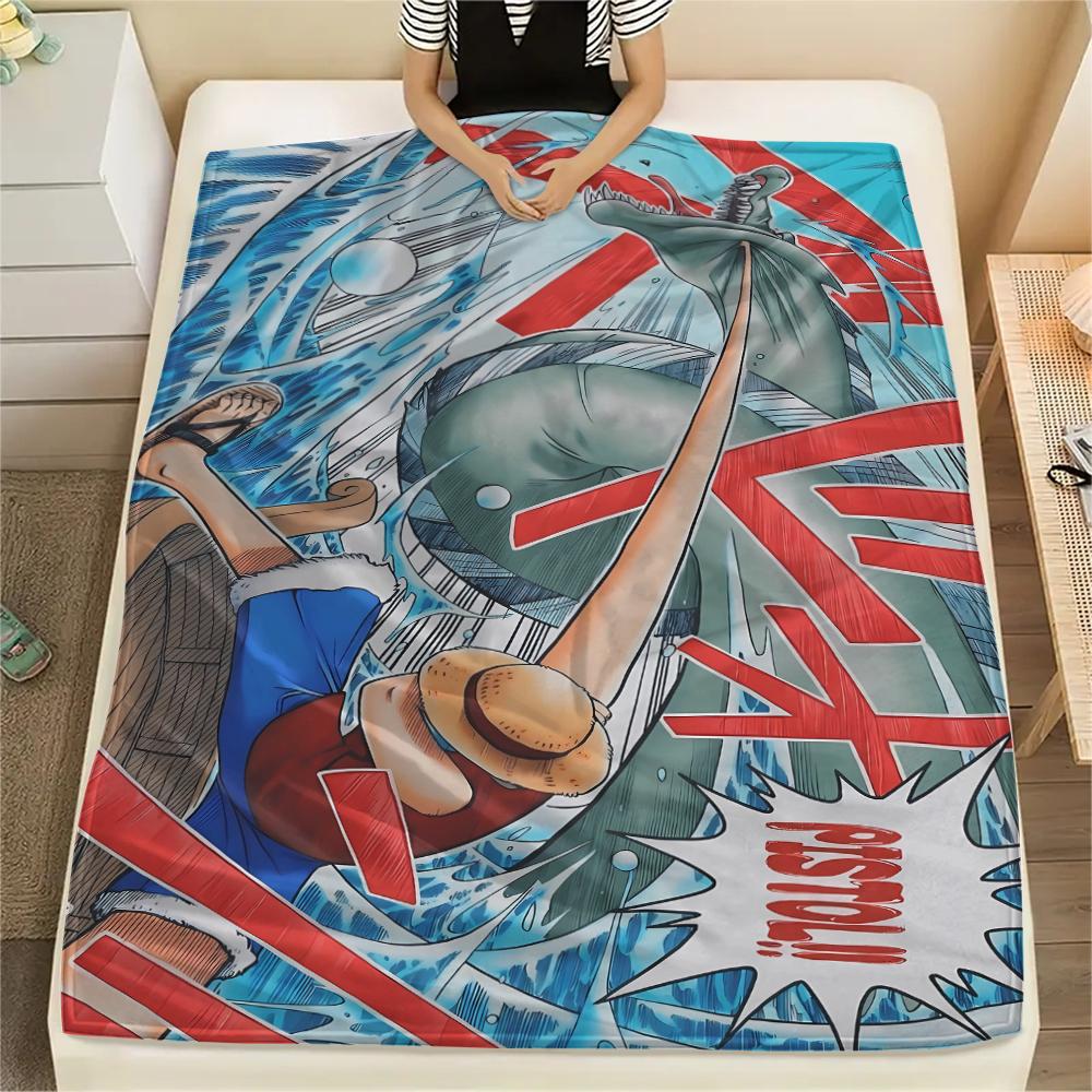 Flanelová deka s potiskem postaviček z One Piece, Vysoká kvalita, Pohodlná pro všechna roční období, Domácí dekorace, Teplo a pohodlí, Perfektní jako vánoční dárky