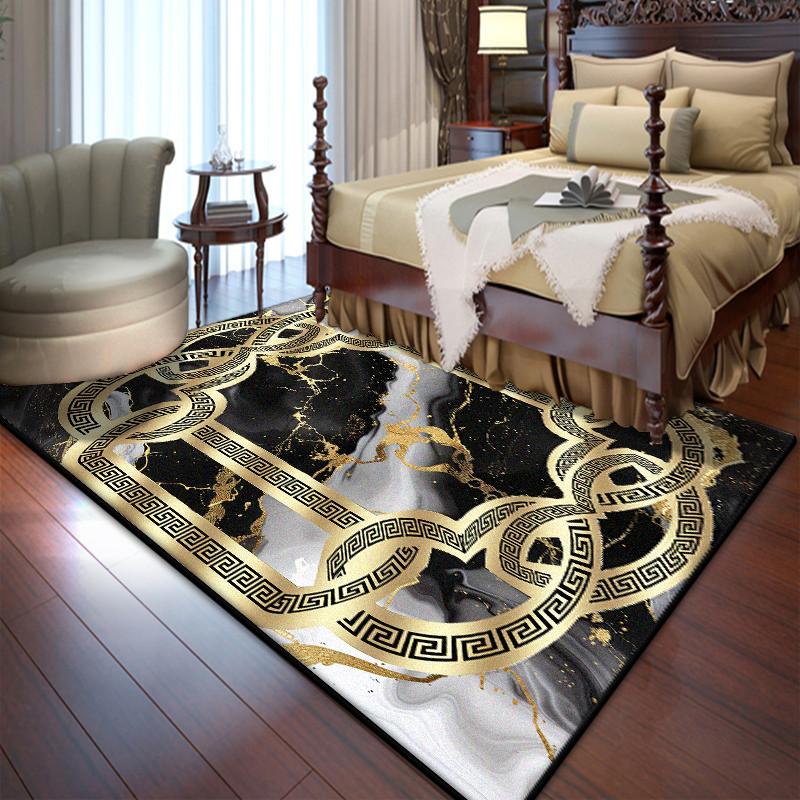 Black Golden Bedroom Bedside Rug Luxury Large Area Living Room Decoration Carpets Foldable Non-slip Soft Floor Mat Gaming Room