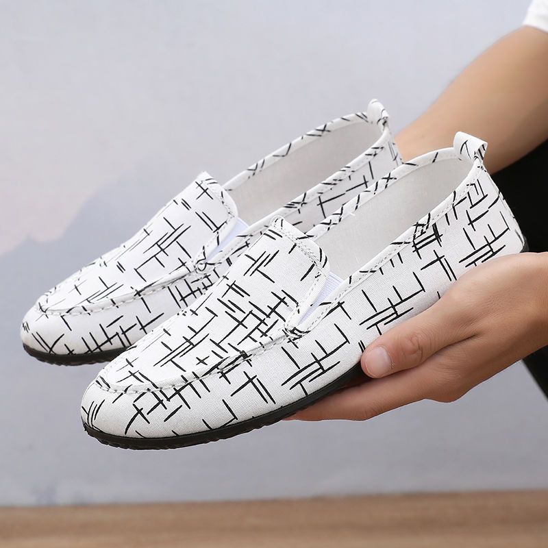 

Летняя дышащая мужская обувь, мужская старая пекинская парусиновая обувь, мужская корейская обувь, повседневная обувь для ленивых, обувь для вождения на плоском каблуке 45 белый