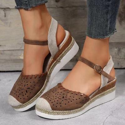 French Hemp Rope Thick Soled Toe Sandals for Women, Oversized Casual Wedge Heel Buckle, Foreign Trade Cross-border Women's Shoes