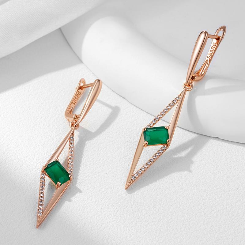 Square Green Natural Zircon Long Drop Earrings For Women Fashion  Rose Gold Accessories Wedding Party Daily Jewelry