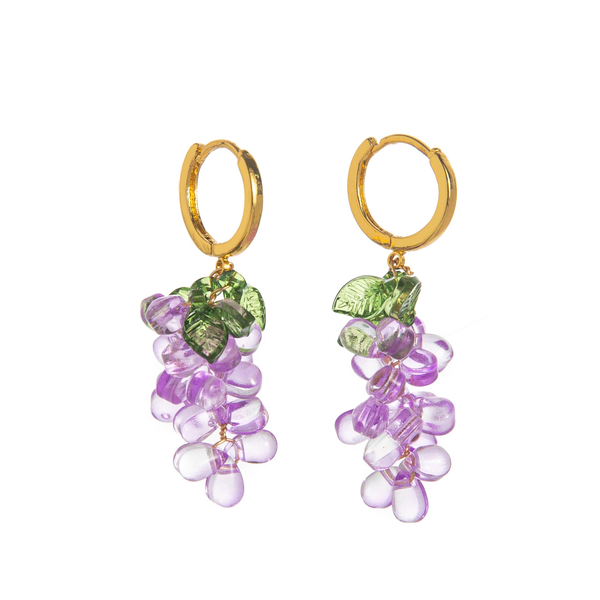 Colorful Fruit Grape Earrings: Exquisite 18K Gold-Plated INS Design with Lasting Color