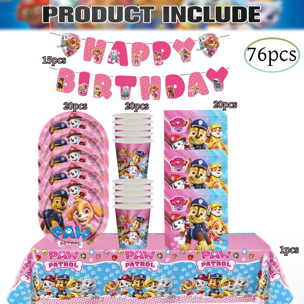 PAW Patrol Doğum Günü Süslemeleri Skye Tek Kullanımlık Sofra Takımı Seti Köpek Masa Örtüsü Tabak Hediye Çantası Bebek Partisi Çocuk Hediyesi Parti Malzemeleri