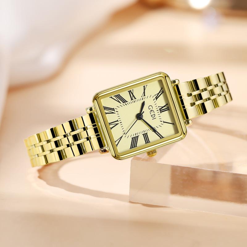 Vintage Roman Solid Stainless Steel Women'S Watch Exquisite Square Quartz Watch Women'S Waterproof Medieval Watch