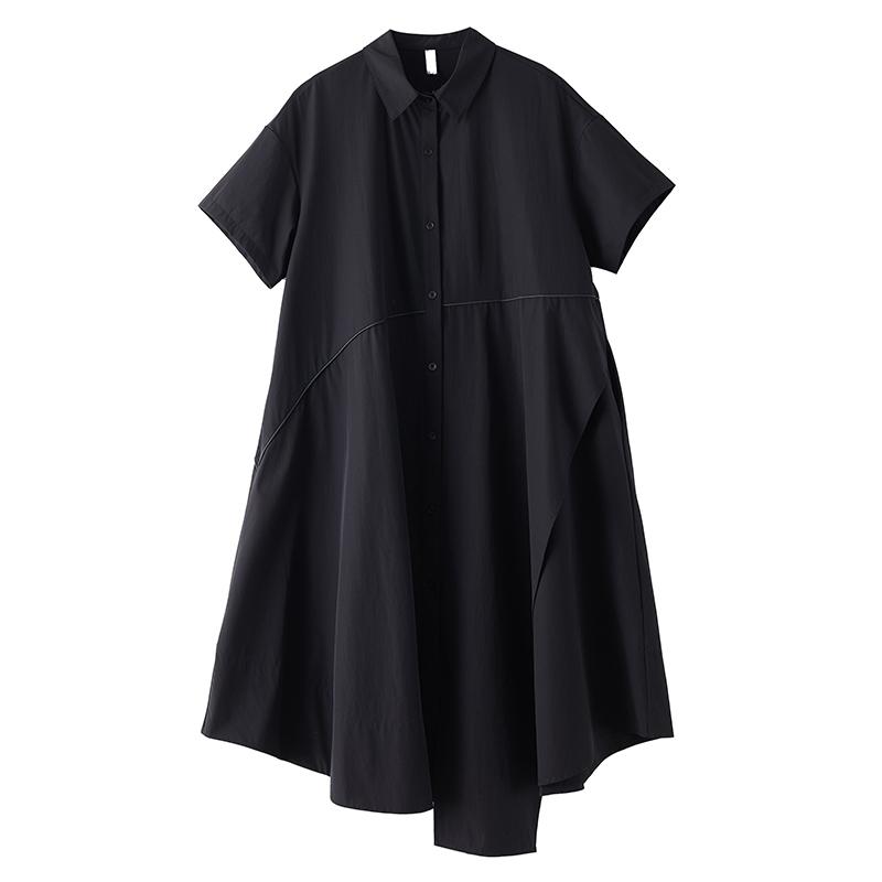 Short sleeve Plus size vintage Black new in dresses for women casual loose long summer shirt dress