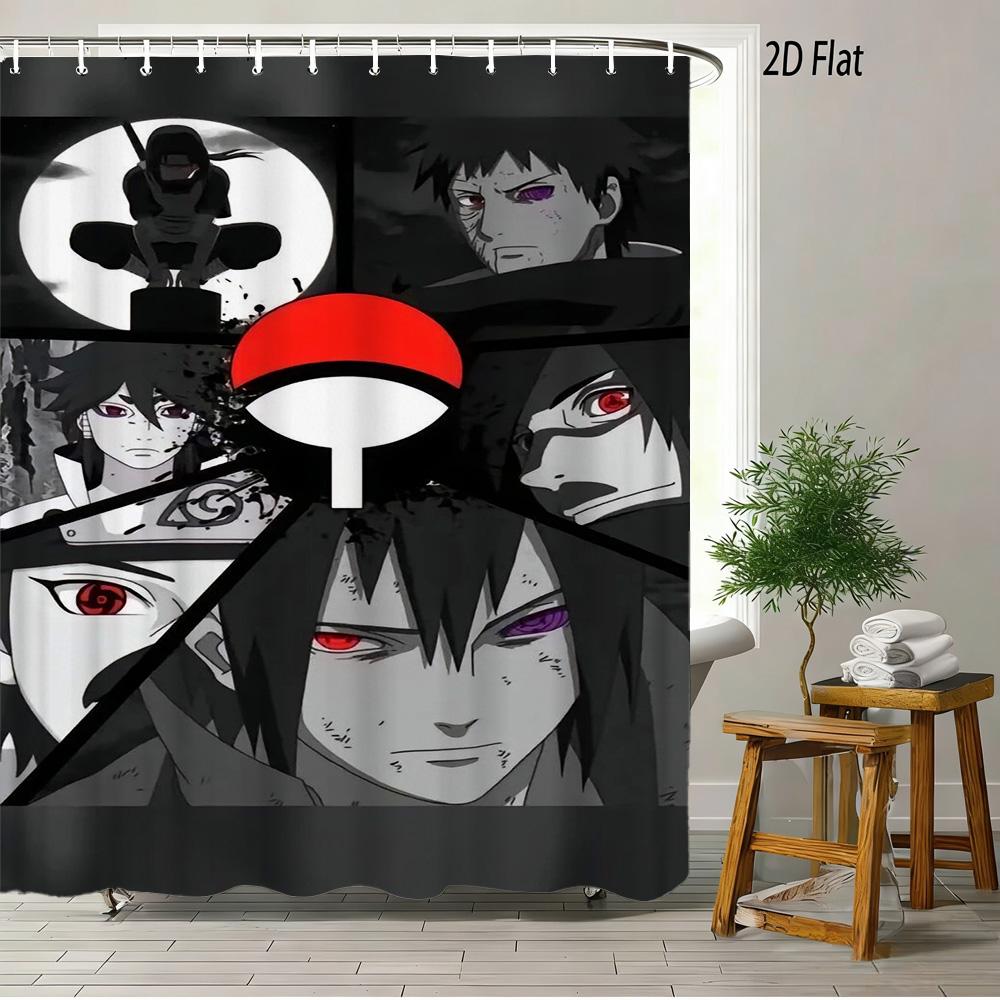 2D Flat Naruto Anime Tobirama Senju Character Collage Print Waterproof Shower Curtain For Bathroom Decor