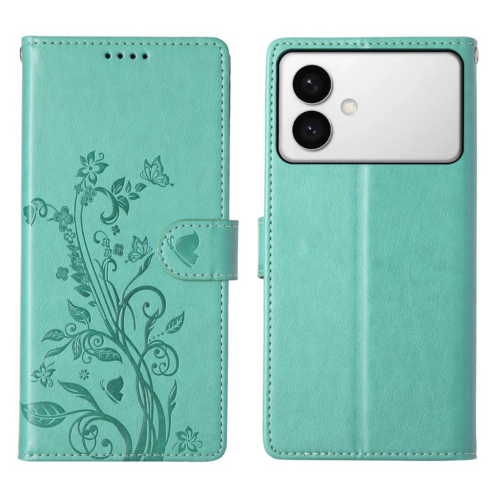 For Samsung Galaxy S26 Edge Wallet Case Butterfly Floral Imprint PU Leather Phone Cover with Wrist Strap