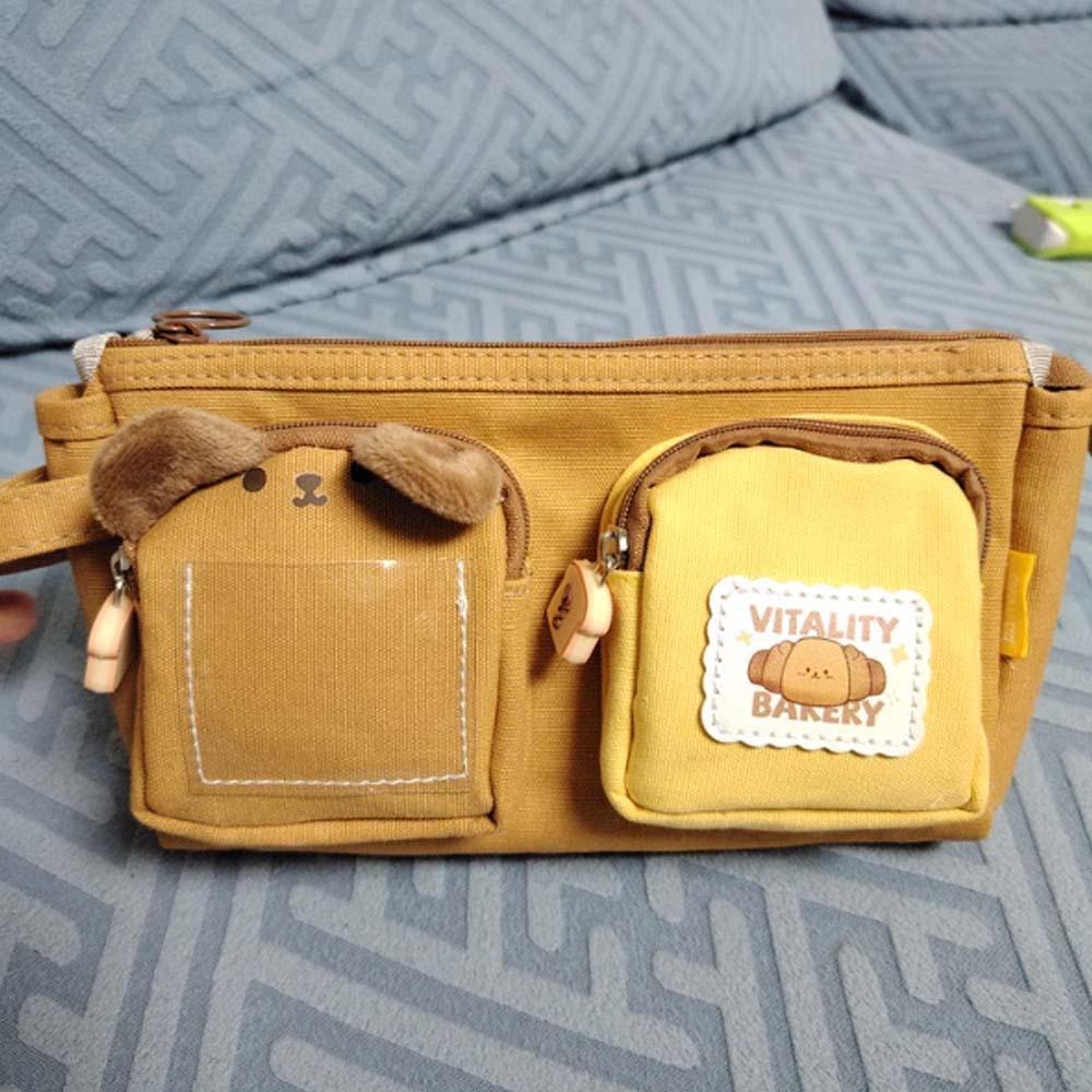 Large Capacity Cartoon Canvas Pen Bag PVC Stationery Storage Bag Cute Bear Pencil Pouch  Daily