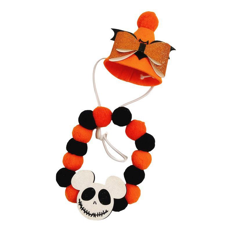 Halloween Cat Accessories Set Quickly Wearing Elastic Adjustable Soft Pet Necklace Dog Cat Collar Pets Holiday Playful Costumes