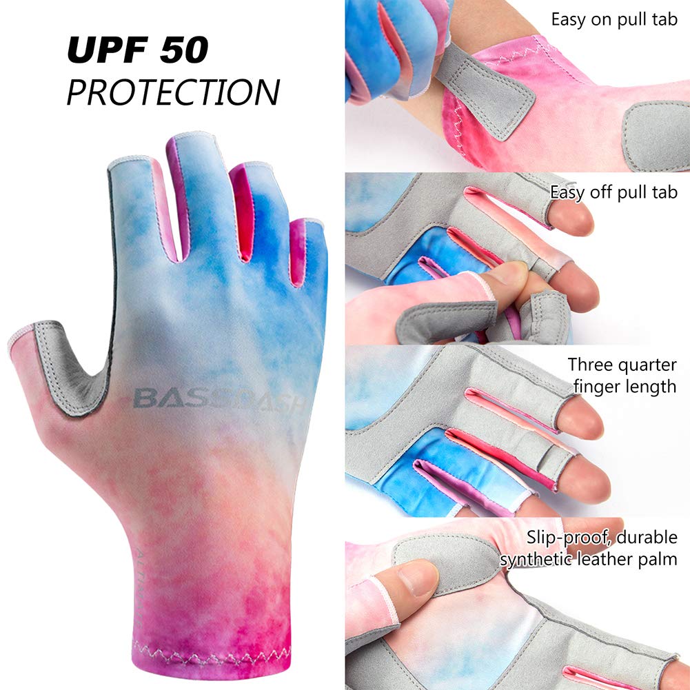 Bassdash Fishing UPF UV Sun Quick Finger Women's Gloves, 50+ Protection, Protection, Drying, 3/4