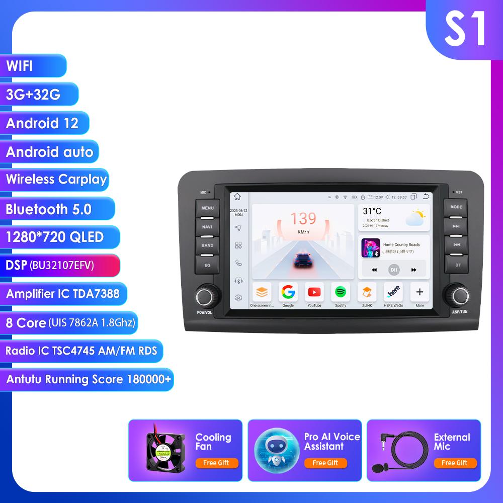 Ossuret 2Din Android 13 Car Radio for Mercedes Benz GL ML W164 ML350 ML500 X164 GL35 GL45 2005-2012 Navigation GPS Intelligent Multimedia Video WIFI