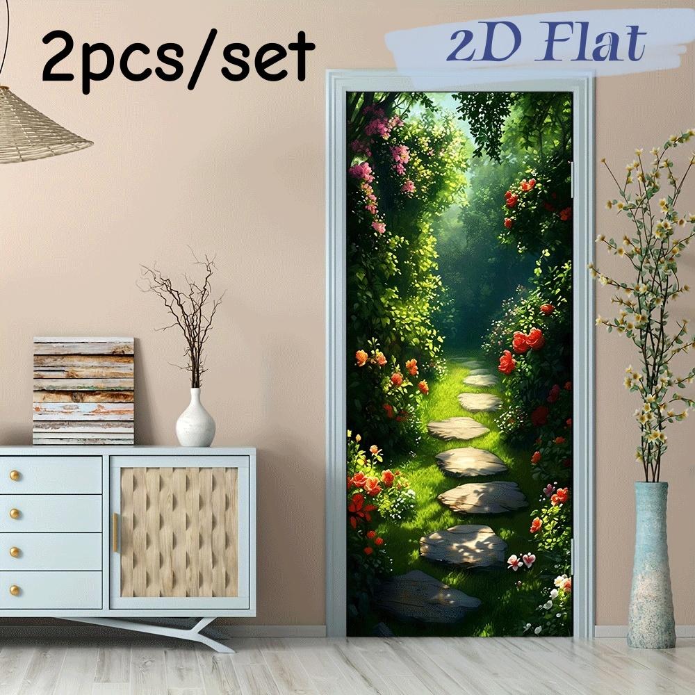 

2pcs forest path wall stickers vividly restore the natural light and shadow effect of sunlight penetrating through leaves and sp (as the picture,38.5x200cmx2)