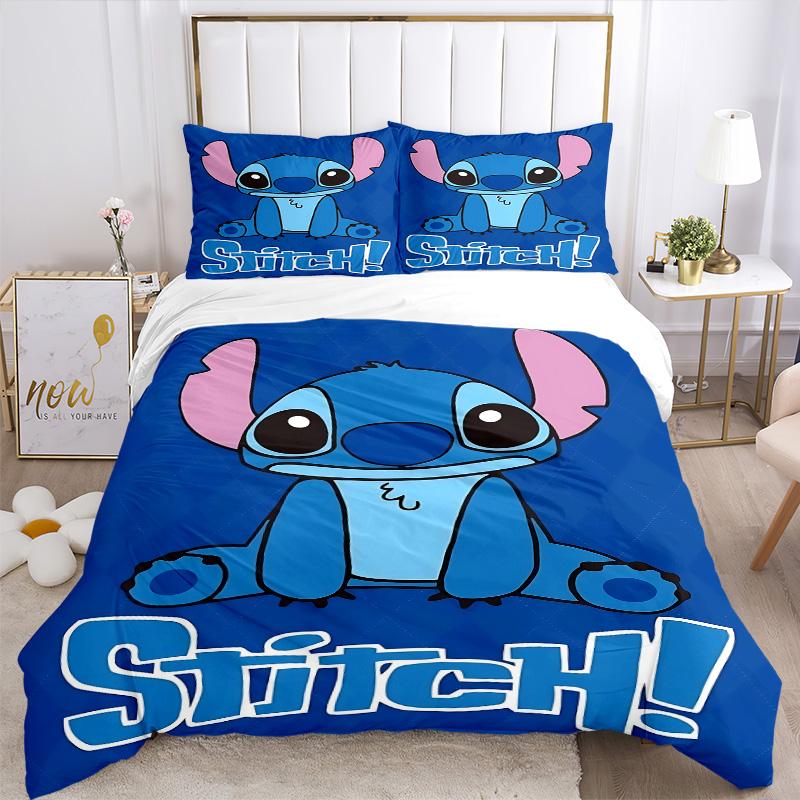 Stitch'S Blue Adventure Print 3Pcs Bedding Setduvet Cover With 2 Bedropillowcase Home Birthday Gift