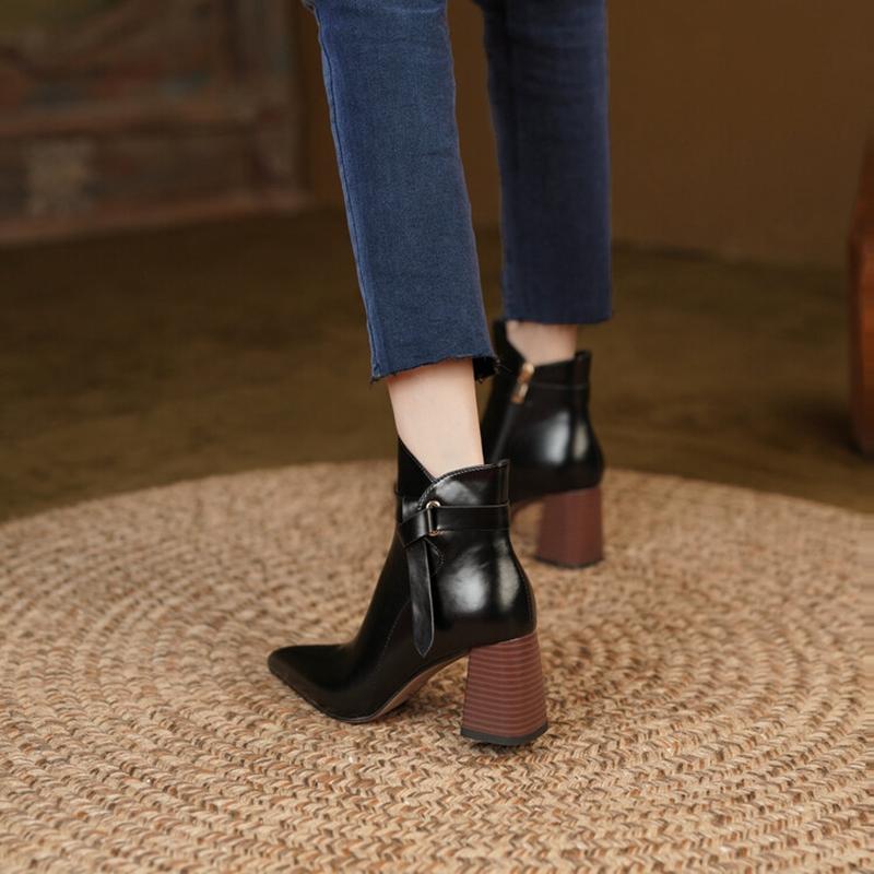 Fashion 2025 Spring Women Boots Split Leather Boots Pointed Toe Chunky Heel Shoes Autumn Zipper Modern Boots for Women High Heel Boots