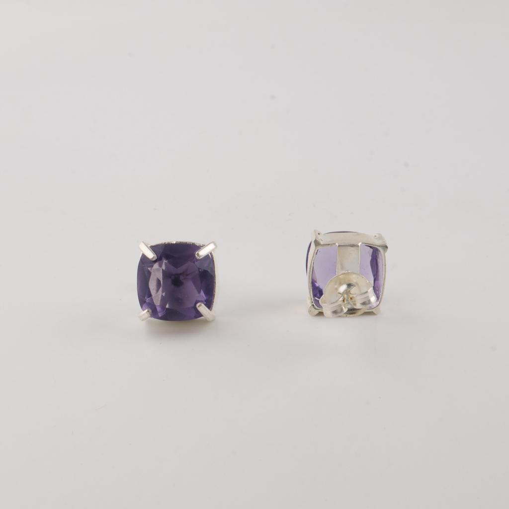 Iolite Gemstone 925 Sterling Silver Handcrafted Women Jewelry Tiny Minimalist Stud Earring 1" EE-181-11