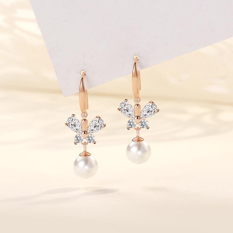 

Butterfly Dream Pearl Butterfly Pearl Ear Hook Women s Fashion Light Luxury Elegant Retro Pearl Pendant Earrings Women