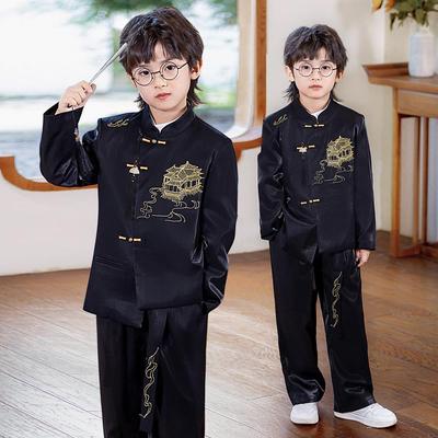 Spring & Autumn Boys' Embroidered Hanfu: National Style Performance Costume for Poetry Recitation