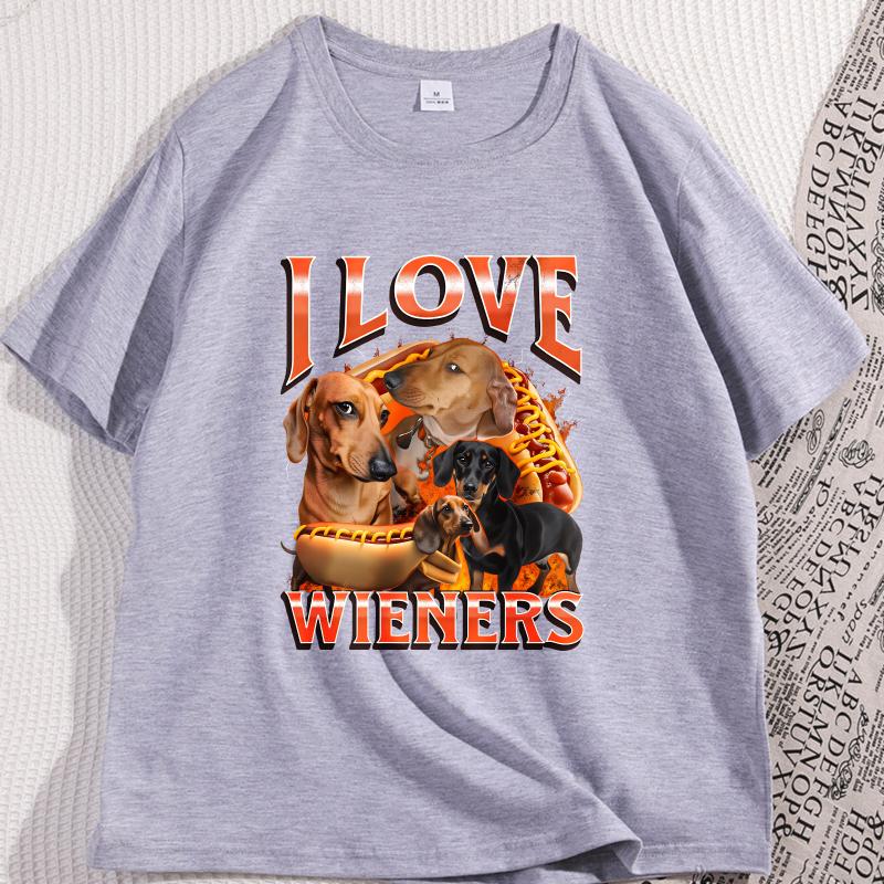 Lieber mit meinem Wiener spielen Grafik T-Shirts Lustiges Dackel Hundet-Shirt Gedrucktes Baumwoll Kurzarm Rundhals T-Shirts