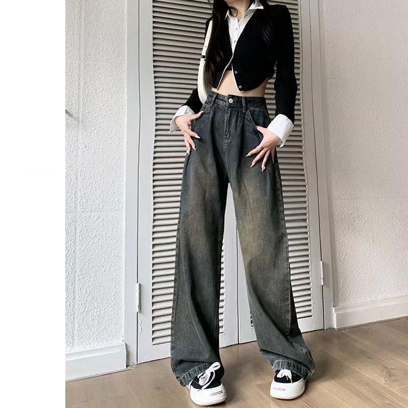 Womens White High-Waisted Wide-Leg Straight Cut Denim Pants Loose Fit Casual Trousers Collection