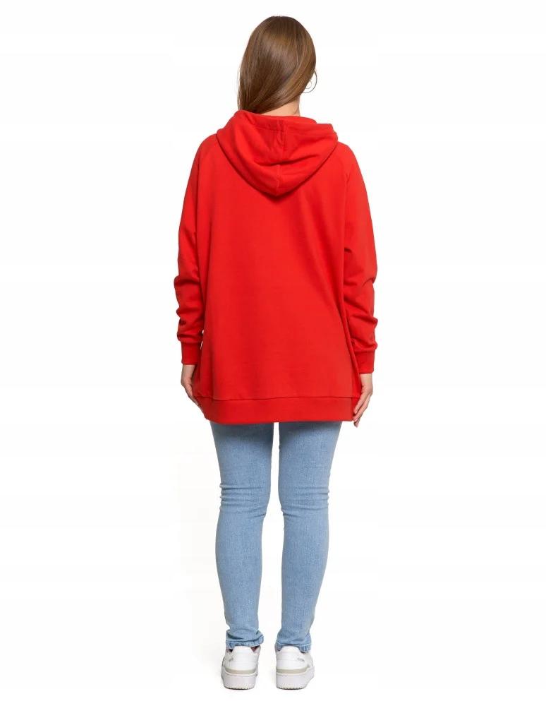 Women's Sweatshirt with Hood Cotton Fashionable Oversize Soft MORAJ M RED