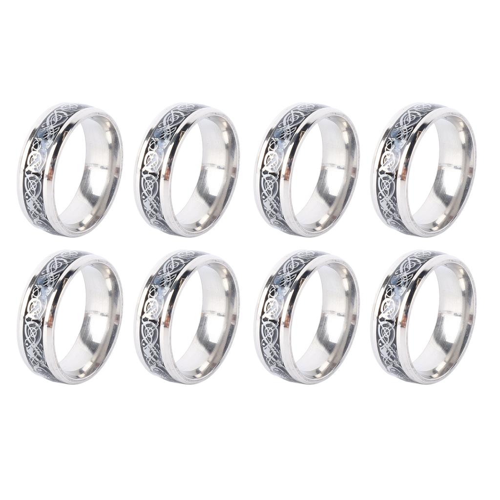 8pcs Dragon Pattern Ring Men Stainless Steel Fashionable Elegant Ring Jewelry Accessory for Dating Party