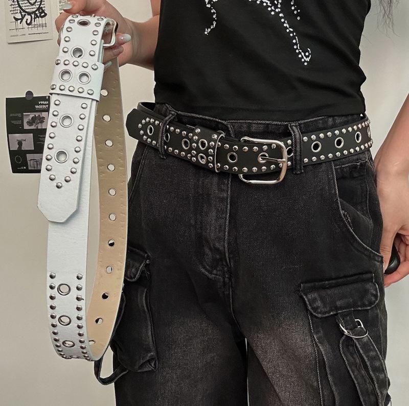 American Retro Leather Rivet Belt with Unique Design and Cool Style Waist Chain