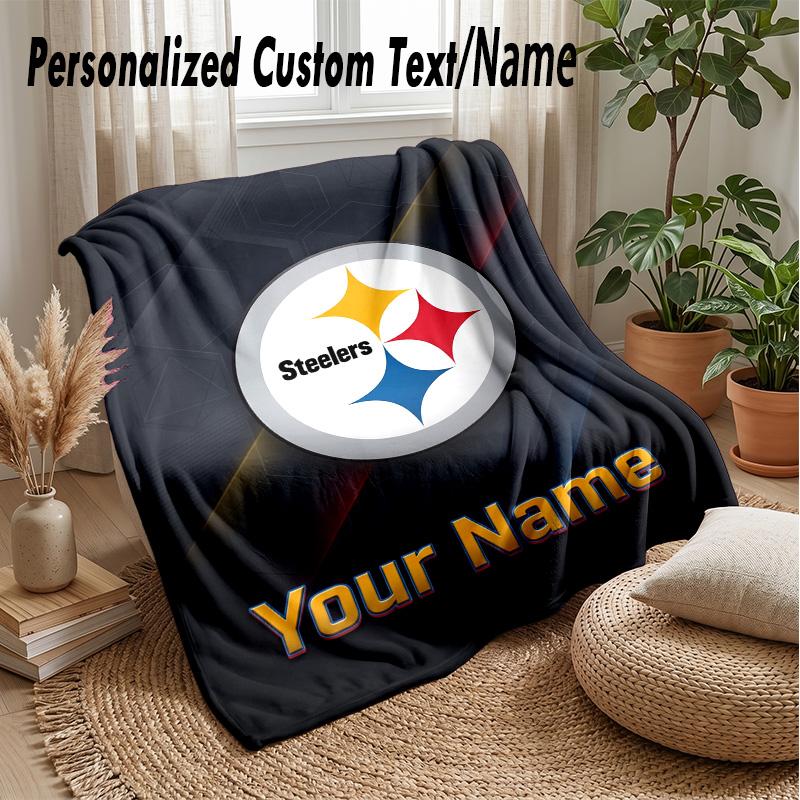 Pittsburgh Steelers Custom Flannel Throw Blanket Print Your Name Text Soft Warm Blanket Holiday Present