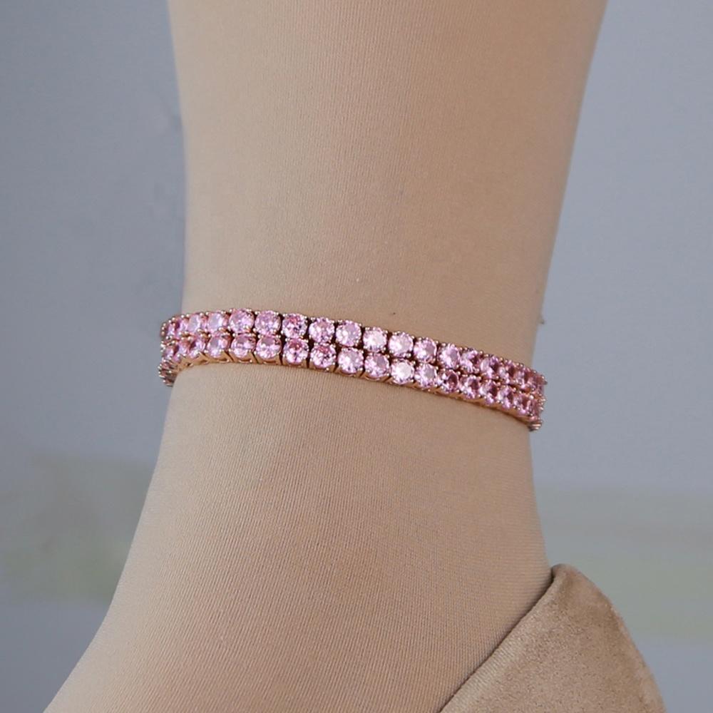 New Hip Hop One Row Shiny Crystal Tennis Stretch Anklet Foot Chain Ankle Bracelet pink Cz Anklets Beach Fashion Anklet Jewelry