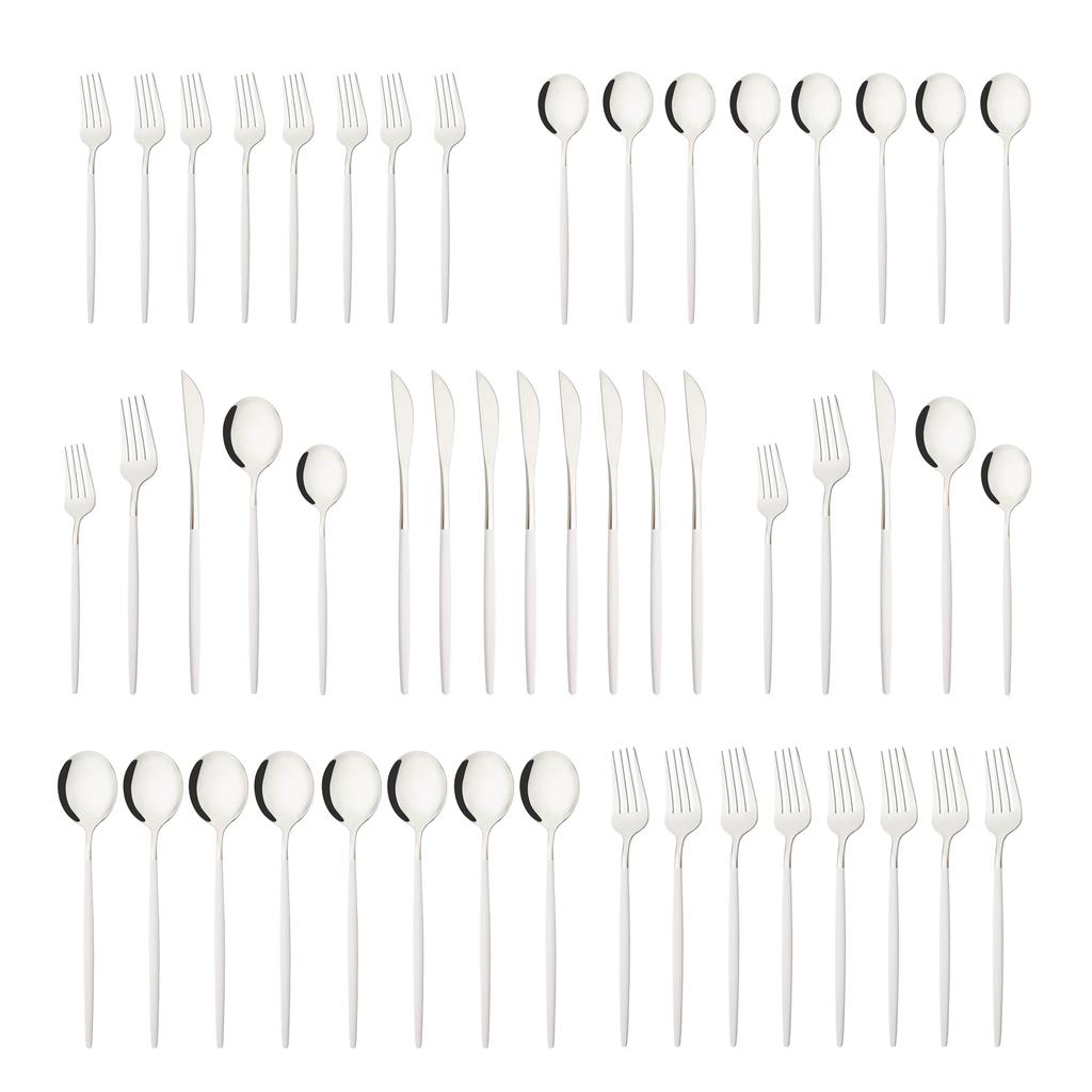 10People Black Silver Flatware Cutlery Set Knife Dessert Fork Spoon Dinnerware Stainless Steel Tableware Set Party Kitchen Tool