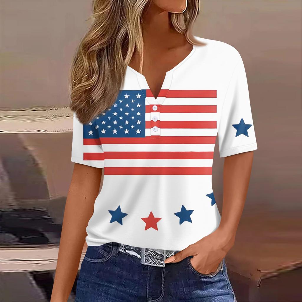 Women's T Shirt Tee Print Button Short Sleeve Daily Weekend Fashion Basic V- Neck Regular Top