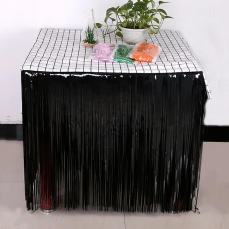 

1pc Creative Practical Colorful Rainy Curtain With Tassels Table Skirt Festive And Birthday Party Decorations Tablecloth Wedding чорний