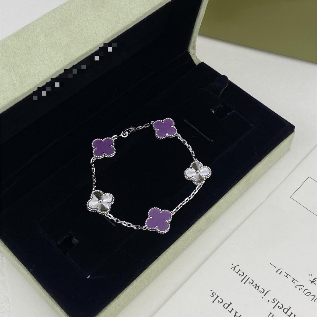 V Gold Vierblättriges Kleeblatt Fünf-Blüten-Armband Violett Laser-plattiert 18 Karat Gold Seiko Leichter Luxus