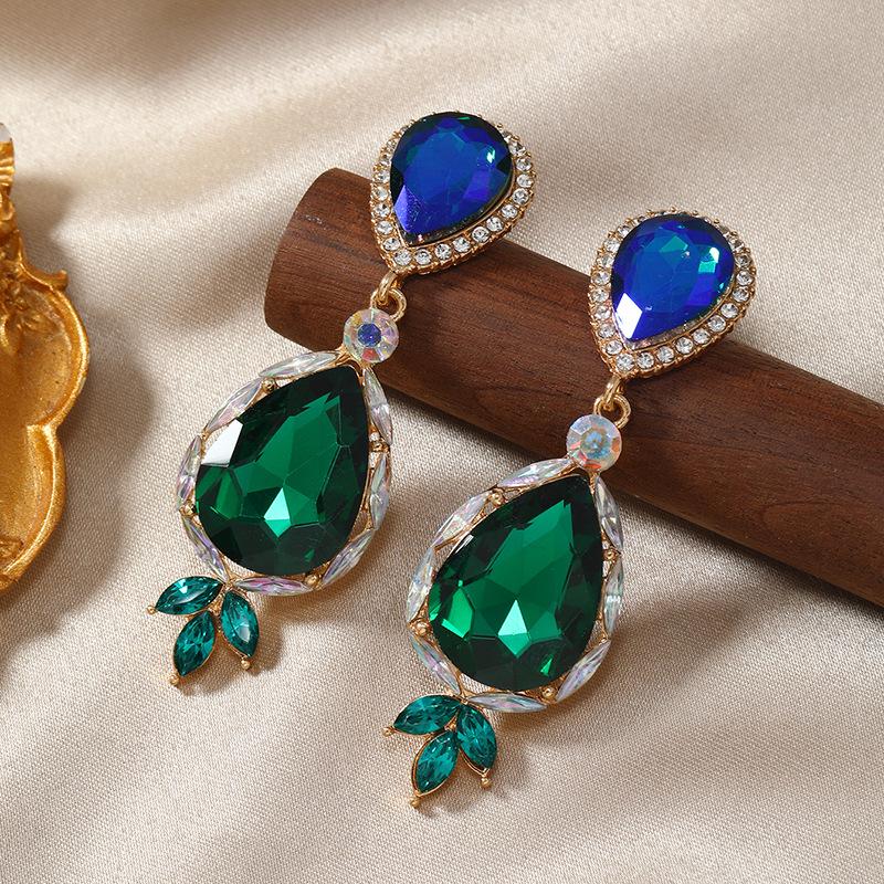 European & American Trendy Earring Drops with Colorful Rhinestones, Candy Colors, Tassels, and Geometric Alloy Design