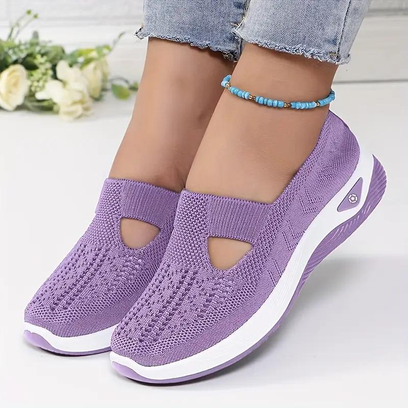 Women'S Shoes 2025 New Style, Breathable Knitted Shoes for Women, Trendy Lace-Up Sports Shoes for Cross-Border Trade