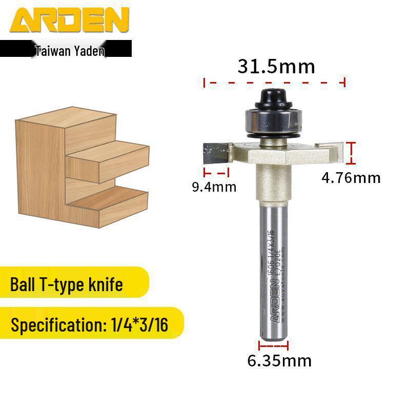 Taiwan Yaden T-Type Ball Bearing Edge Trimmer & Slotting Cutter for Woodworking