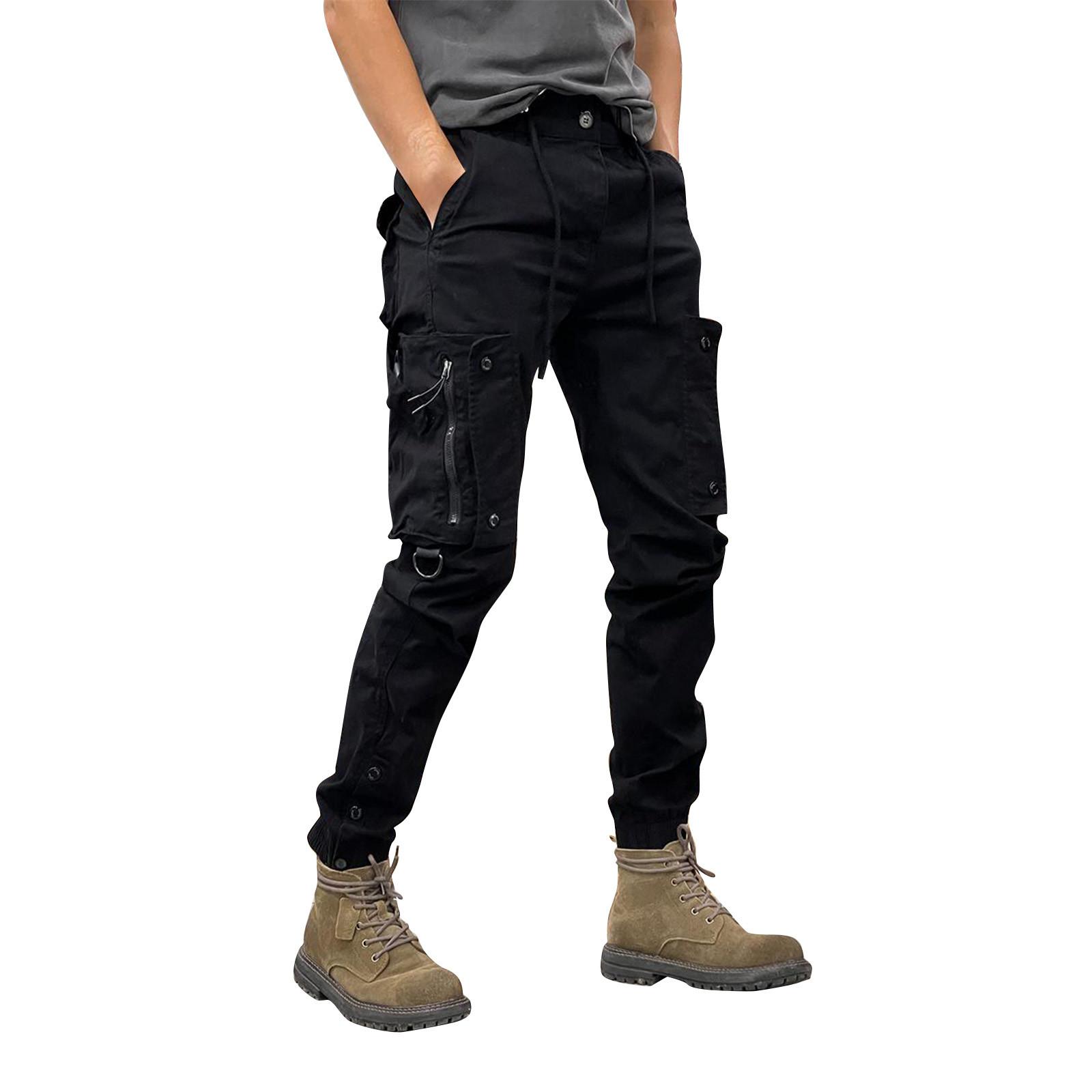 

Мужской однотонный уличный комбинезон, мужские повседневные модные брюки с манжетами XXXL чёрный