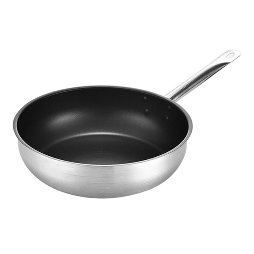 Non-Stick Stainless Steel Frying Pan with Composite Bottom for Eggs, Pancakes, and Steak - Single Handle, Induction Compatible.
