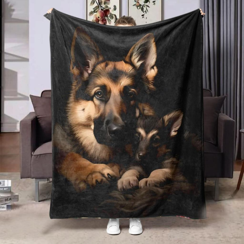 German Shepherd Pattern Flannel Blanket - Soft and warm, suitable for sofas, beds, chairs, and camping, perfect as a holiday gif