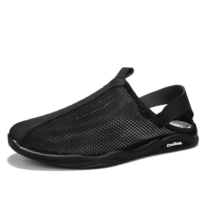 Men's Sandals Mesh Men's Shoes Hollow Thin Breathable One-pedal Summer New Beach Shoes Super Soft Deodorant Mesh Shoes