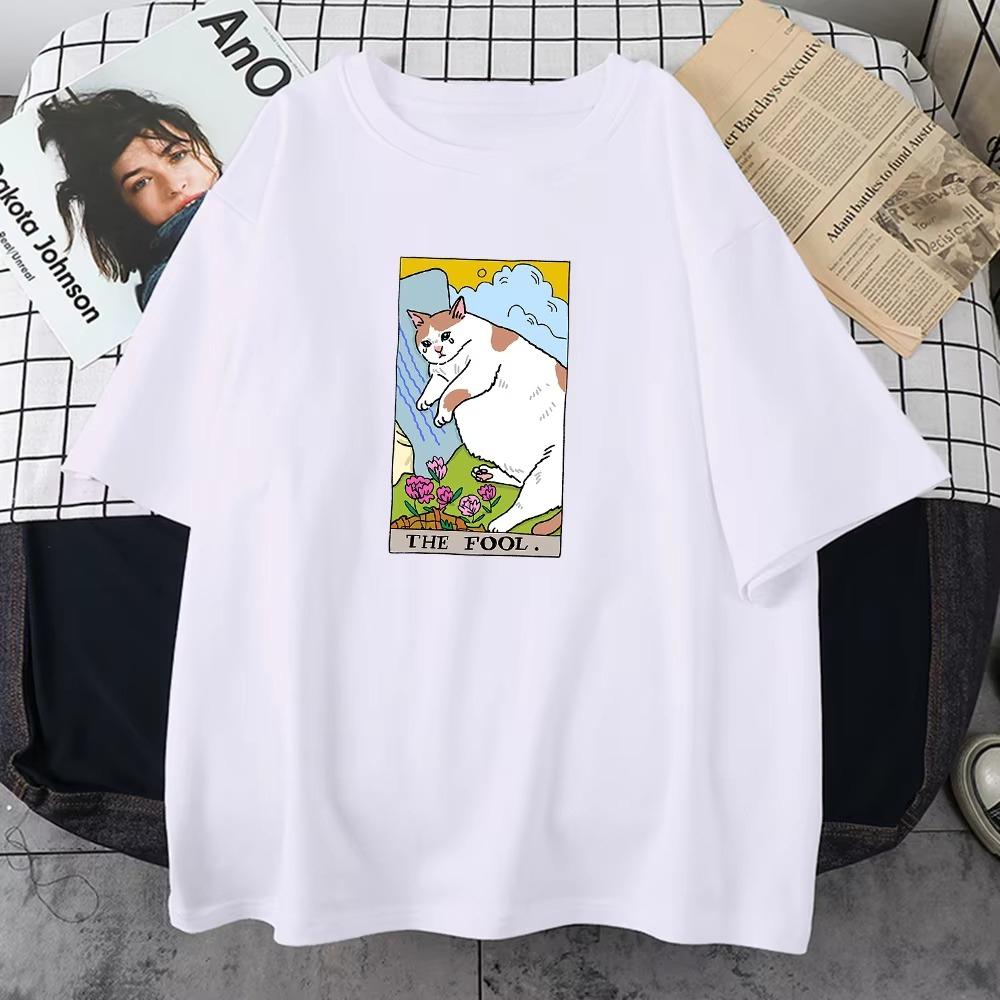 

Чоловічі бавовняні футболки The Fool Sad Cat Meme Print Vintage Personality Street Tops All-math Oversize Short Sleeve Cotton T-Shirts 4XL