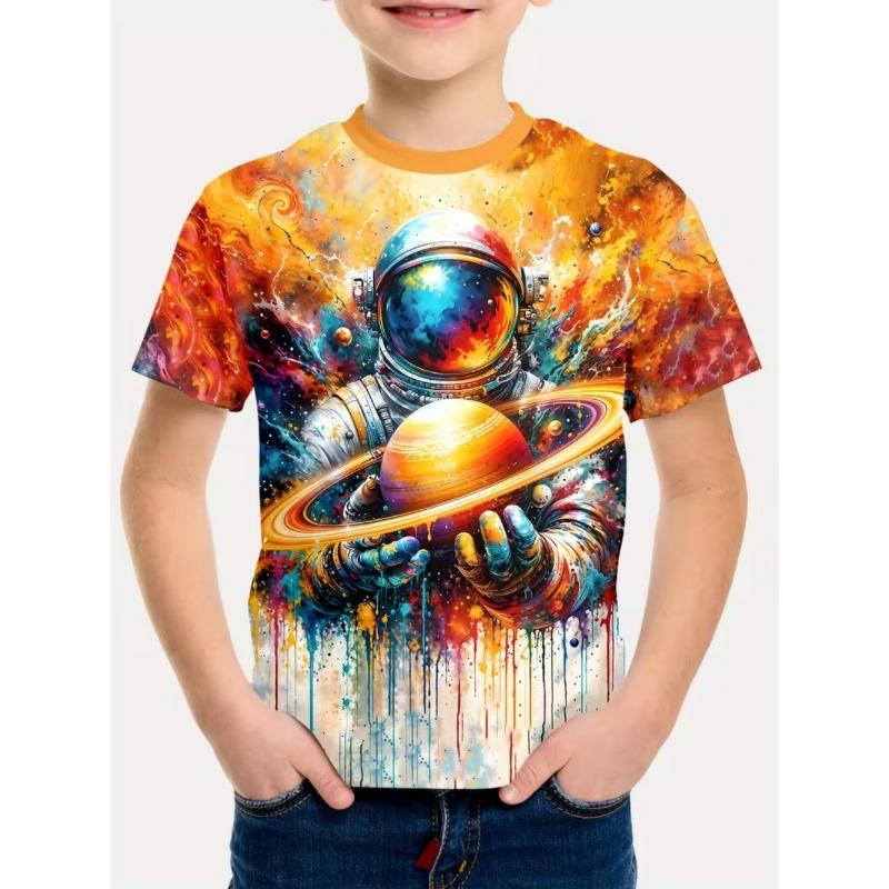 Boys Kids Clothes Stylish Cartoon Space Astronaut Graphic T Shirts Boy
