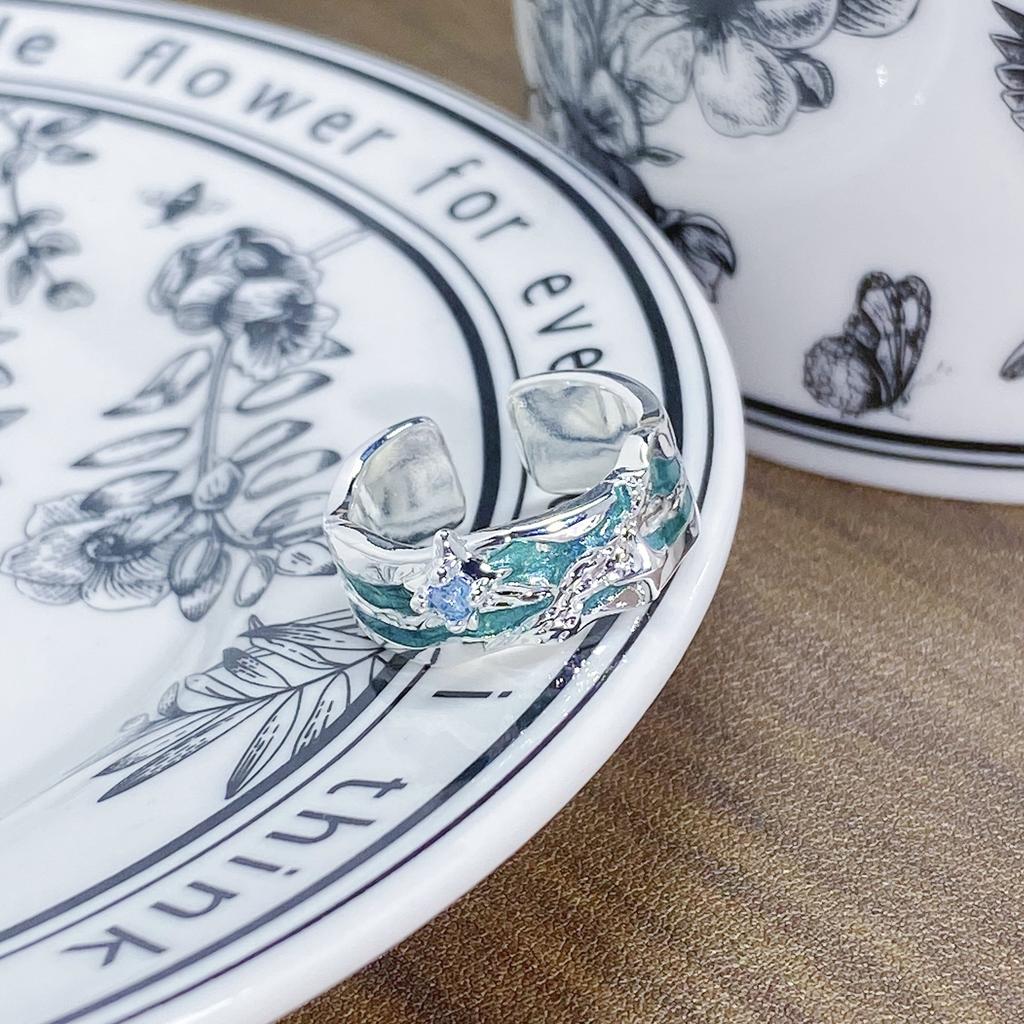 Small Fresh Green Dripping Oil Enamel Open Ring Women'S French Irregular Personality Advanced Ring