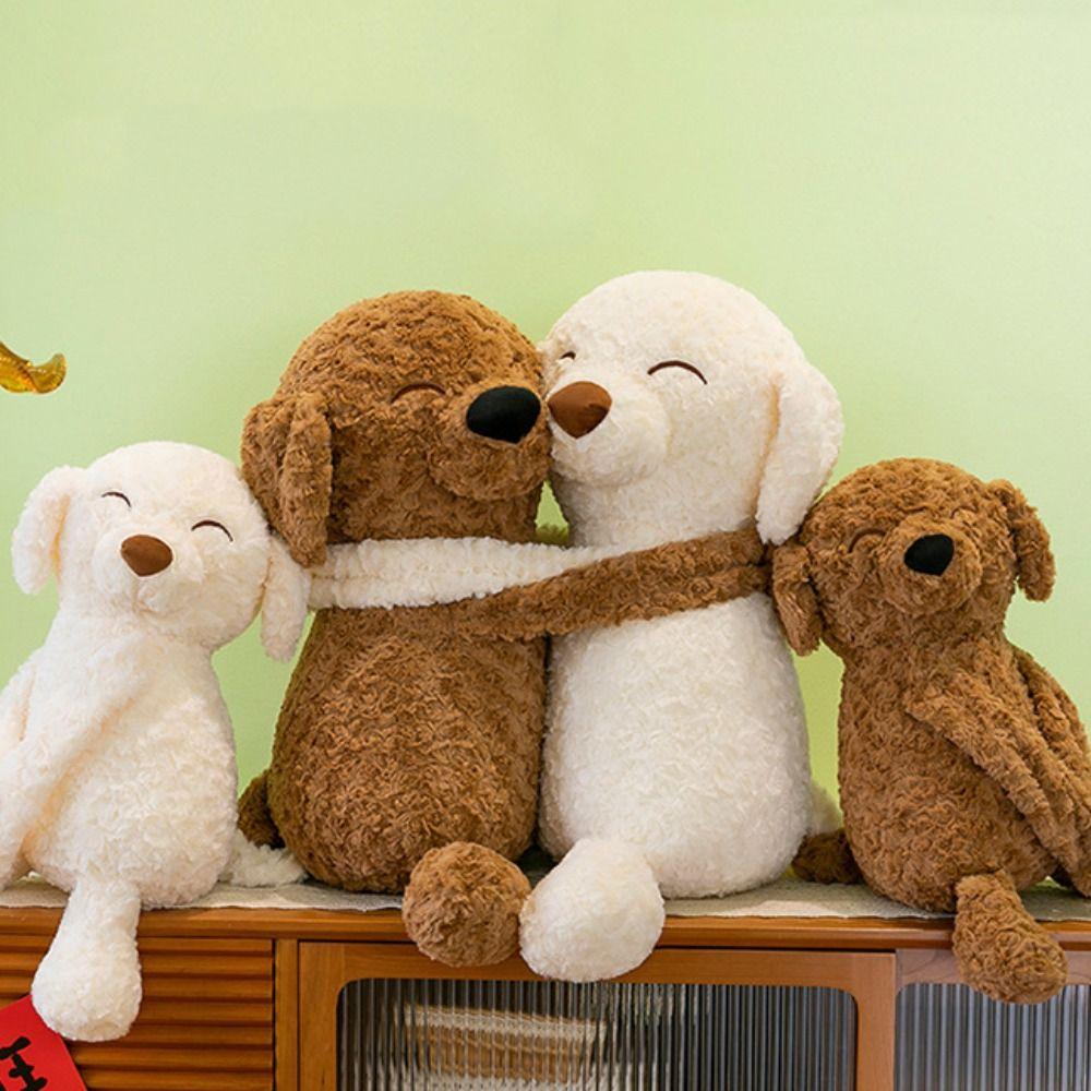 Stuffed Animal Simulation Dog Plush Toy Brown&White Hug Dog Plush Dolls Birthday Gifts