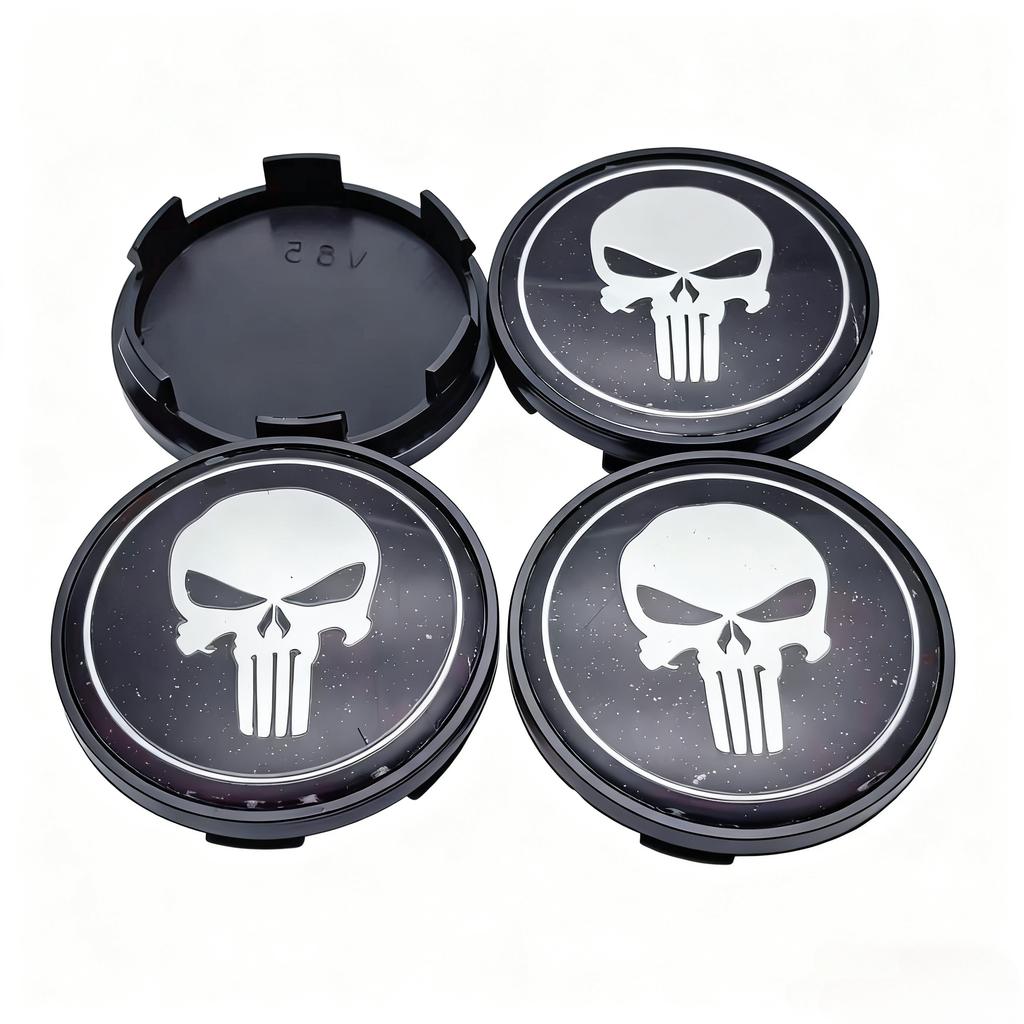 4pcs Skull Logo Emblem Car Wheel Center Caps 65MM Clips 59MM Rim Hubcaps Cover Skulls Badge Wheels Hub Dust Cap Car Accessories